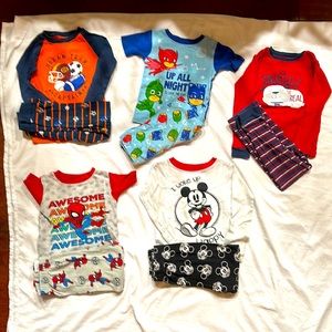 Five Sets-5T Boys Pajamas-Spider-Man, Mickey Mouse,PJ Mask,Dream Team & Snuggle